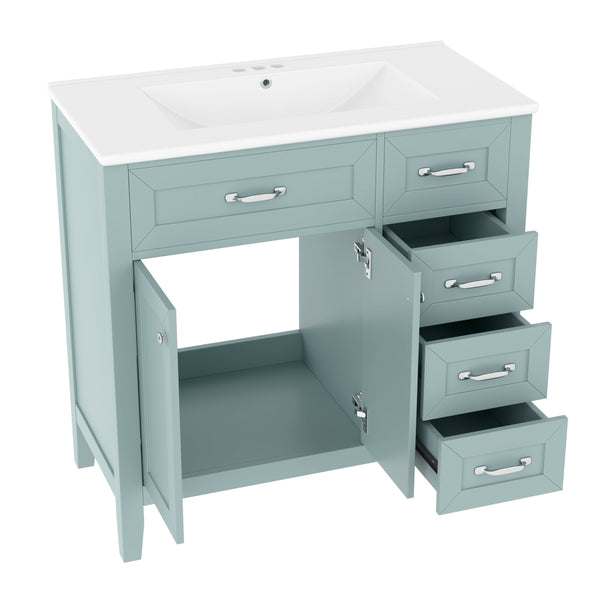 English Elm 36" Bathroom Vanity With Sink Combo - Stylish Green Cabinet, Solid Frame & Modern Design For Elegance N725P246491G