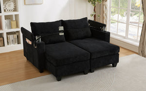 English Elm Convertible Chaise Lounge Sofa Bed With Usb Ports, Hidden Storage, Cup Holders - Stylish & Versatile! N719S002020B