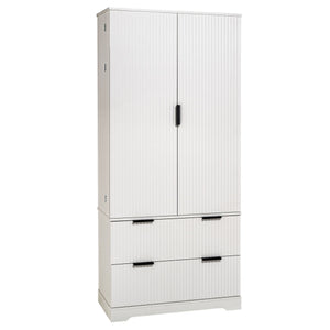 English Elm 72" Modern Fluted Pantry Cabinet with 2 Large Silent Drawers, 8-Door Spice Rack & Adjustable Shelf Organizer White W2917P294993