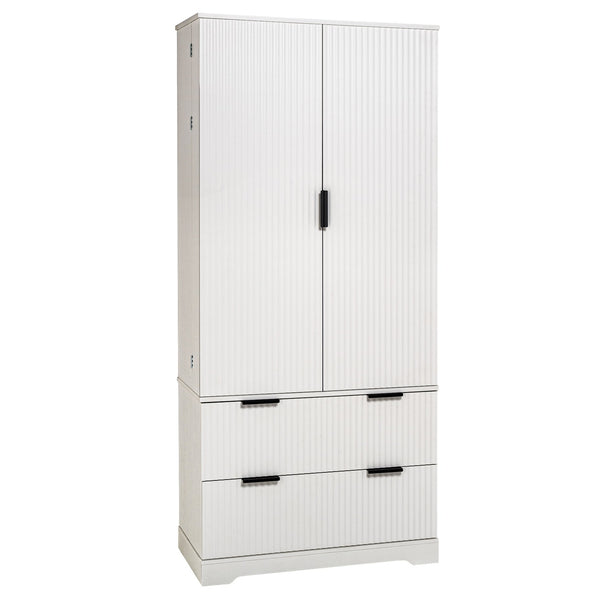 English Elm 72" Modern Fluted Pantry Cabinet with 2 Large Silent Drawers, 8-Door Spice Rack & Adjustable Shelf Organizer White W2917P294993