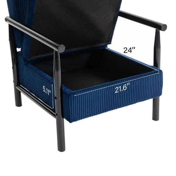 English Elm Storage Accent Chair Mid Century Wood Frame Upholstered Seat with Lumbar Cushion Antique Blue W2530P401447