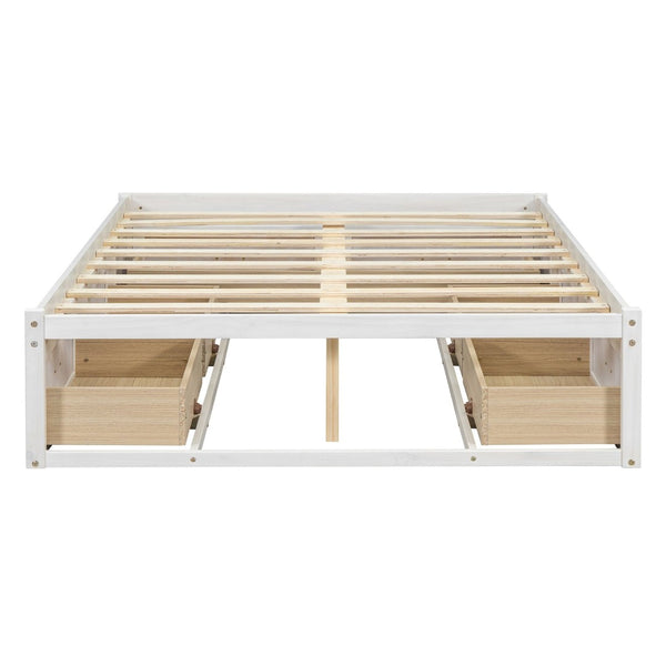 English Elm Full Platform Bed Six Built in Storage Drawers Low Profile Contemporary Frame Antique White N708P263021K-1