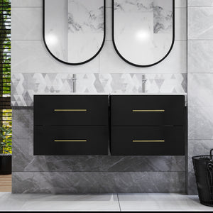 English Elm 24-Inch Wall-Mounted Bathroom Vanity With Ceramic Sink, Gold Handles & Double Drawers For Small Spaces W3151S00036