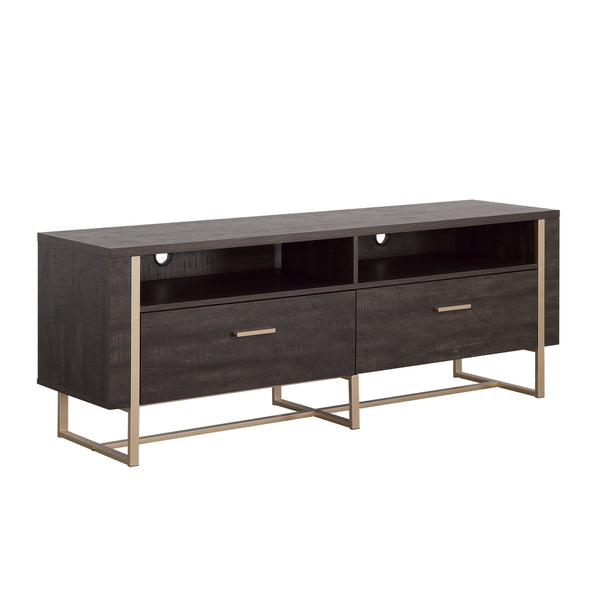 English Elm Credenza, Sleek Black Finish With Gold Base - Stylish Storage For Tvs Up To 65" In Living Rooms & Offices B356P367863