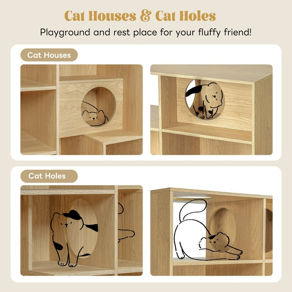 English Elm Modern Wood Grain Bookshelf Cat Habitat with Climbing Cubbies for Living Room Natural N752P395027N