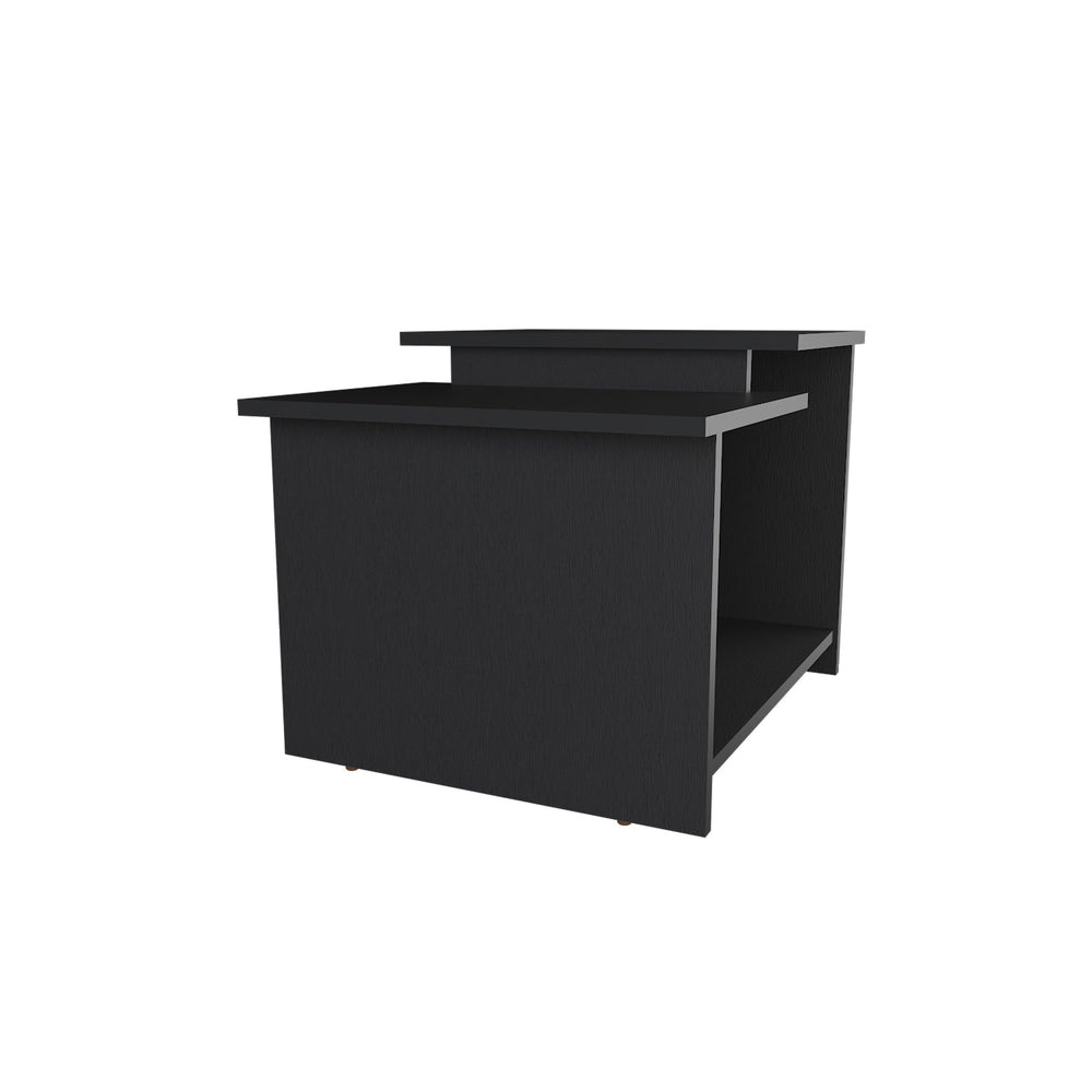 English Elm FM Naco Coffee Table with Geometric Open Shelves, Durable Melamine Black Finish for Modern Living Room Decor, Compact Stylish Storage Surface B128P269878