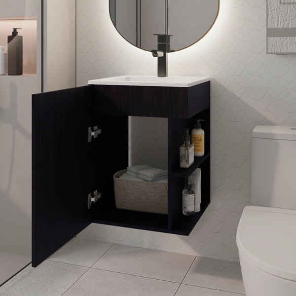 English Elm Bathroom Vanity Engineered Wood 24.8” H with Single Door, 2 Shelves, Modern Eco-Friendly Design Black 28.74 L x 22.83 W x 4.33 H B097S00210