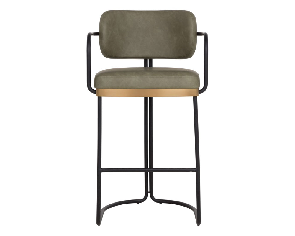 Sunpan JALEN Barstool - Elegant Ivanhoe Pine with Gold Accents, Faux Leather Comfort for Modern Spaces 112394