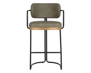 Sunpan JALEN Barstool - Elegant Ivanhoe Pine with Gold Accents, Faux Leather Comfort for Modern Spaces 112394