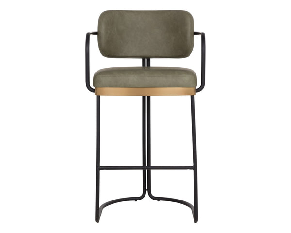 Sunpan JALEN Barstool - Elegant Ivanhoe Pine with Gold Accents, Faux Leather Comfort for Modern Spaces 112394