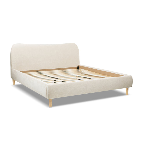 English Elm Jennifer Taylor Home - Roman Curved Headboard Upholstered Platform Bed - King Size, Cozy Oatmeal Chenille Elegance B2719P353143