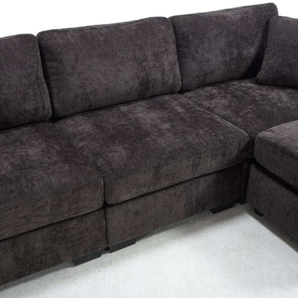 English Elm Modern Chenille L-shaped Sectional with Usb Charging Ottoman Storage Living Room Couch Black W2120S00014