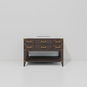 English Elm Brown Oak Single-Sink Vanity 48" With Elegant Carrara Marble Top, Soft-Close Drawers & Ample Storage B2731P260212