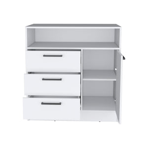 English Elm Dresser with Spacious 3-Drawer and Single-Door Cabinet, Engineered Wood, Sleek Modern Storage Design White 38 L x 25 W x 4 H B097S00093