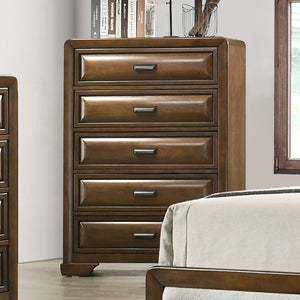 English Elm Transitional Brown Wood Chest with Dovetail Drawers Bronze Pulls and Bracket Legs B2741P372210