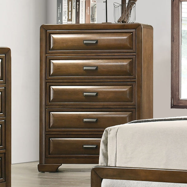 English Elm Transitional Brown Wood Chest with Dovetail Drawers Bronze Pulls and Bracket Legs B2741P372210