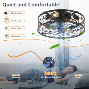English Elm 18-inch Vintage Caged Ceiling Fan Light with Remote, Quiet DC Motor, Industrial Farmhouse Fixture Black W1340P246414