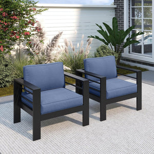 English Elm 2-pack Outdoor Cast Aluminum Armchairs with Uv Resistant Olefin Cushions for Patio Black+Blue B082P454970