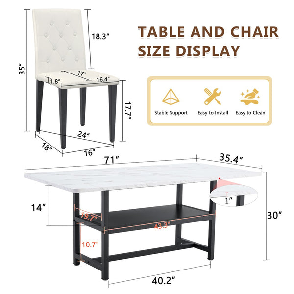 English Elm Table And Chair Set - Modern White Grain Dining Table With Built-In Storage & 8 Ergonomic Pu Chairs W1151S04271-GIGA