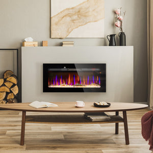 English Elm Homcom 40" Electric Fireplace With Remote Control - Modern Wall-Mounted Heater For Cozy Ambiance W2225P249834
