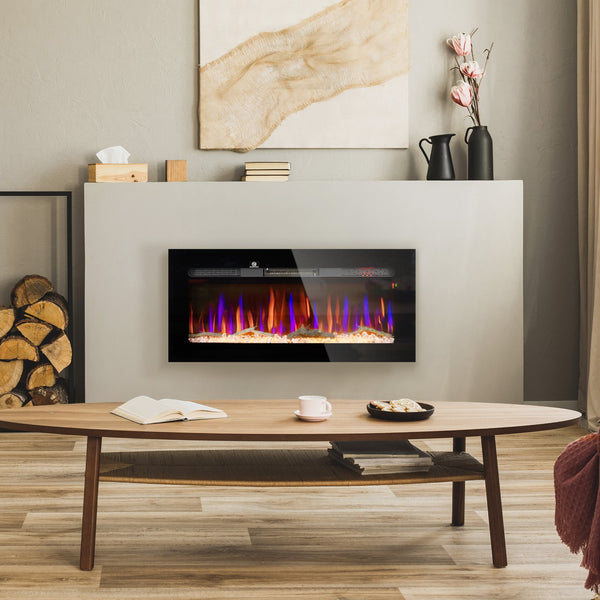 English Elm Homcom 40" Electric Fireplace With Remote Control - Modern Wall-Mounted Heater For Cozy Ambiance W2225P249834