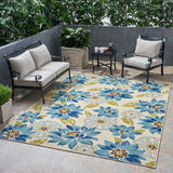 Christopher Knight Home® - Noble House - Wildwood Outdoor 7'10" X 10' Floral Area Rug, Ivory and Blue