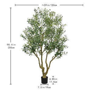 English Elm 8ft Artificial Olive Tree with Natural Wood Trunk Faux Fruit and Lifelike Foliage W2945P458768