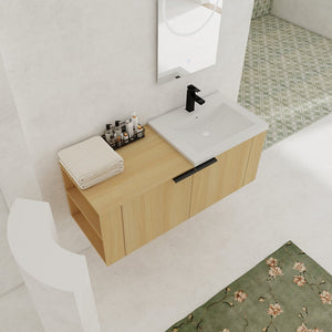 English Elm 48 Modern Bathroom Vanity Sink Combo with Soft-Close Doors, Engineered Wood, Spacious Storage, Easy Assembly Oak W1972S00013
