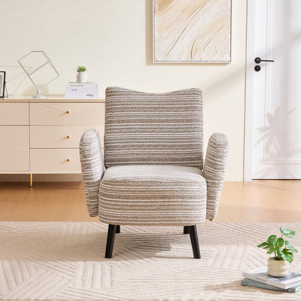 English Elm Modern Bouclé Armchair with High-Density Foam, Side Pocket & Solid Wood Legs for Cozy Reading Spots khaki W395P376567
