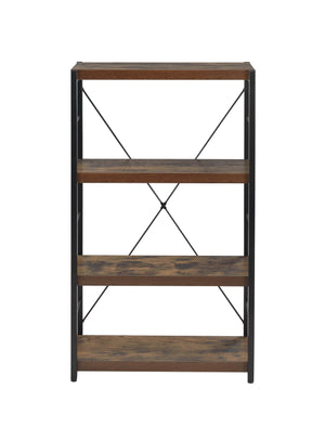 English Elm Bob Weathered Oak Bookshelf with Black Metal Frame, 3-Tier Open Storage, Industrial Modern Design B2726P278407