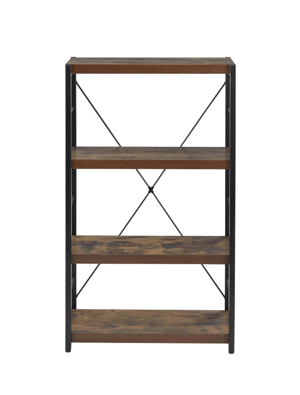 English Elm Bob Weathered Oak Bookshelf with Black Metal Frame, 3-Tier Open Storage, Industrial Modern Design B2726P278407