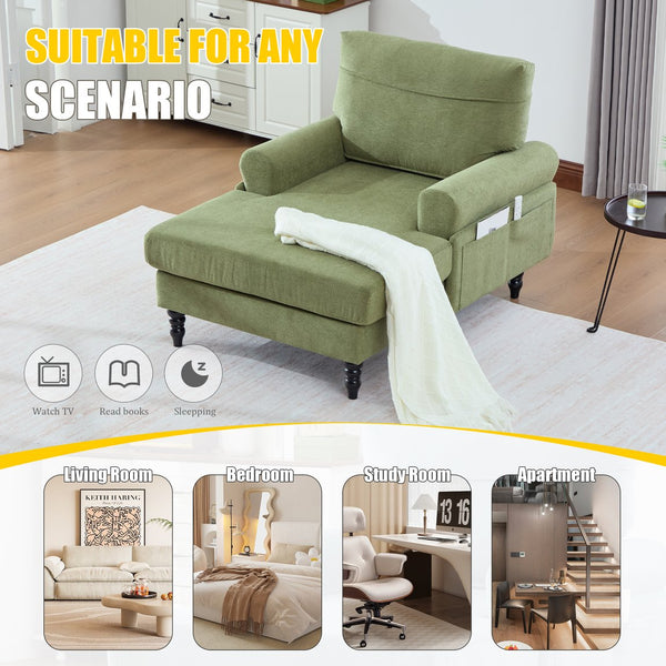English Elm Modern Chenille Recliner Chaise Lounge Sofa Chair with High-Resilience Foam, Wide Seat, 550lb Capacity Olive Green W395P371338