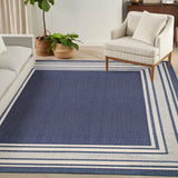 Nourison Horizon Indoor/Outdoor HOZ03 Machine Made Power-loomed Solid Border Indoor/Outdoor Modern Outdoor Rug Navy, Navy 88% Polypropylene,12% Polyester 841491128558