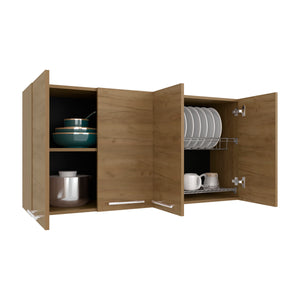 English Elm 120 Wall Cabinet Natural Oak Beige MDF, 47.2x23.6x13.1, Four-Door Wall-Mounted with Lockable Foldable Shelves B070P337067