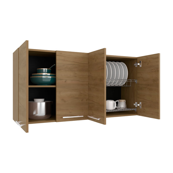 English Elm 120 Wall Cabinet Natural Oak Beige MDF, 47.2x23.6x13.1, Four-Door Wall-Mounted with Lockable Foldable Shelves B070P337067