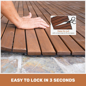 English Elm 30 Interlocking Deck Tiles 12" Square Acacia Hardwood Striped Outdoor Flooring Waterproof DIY Brown W2391P276690