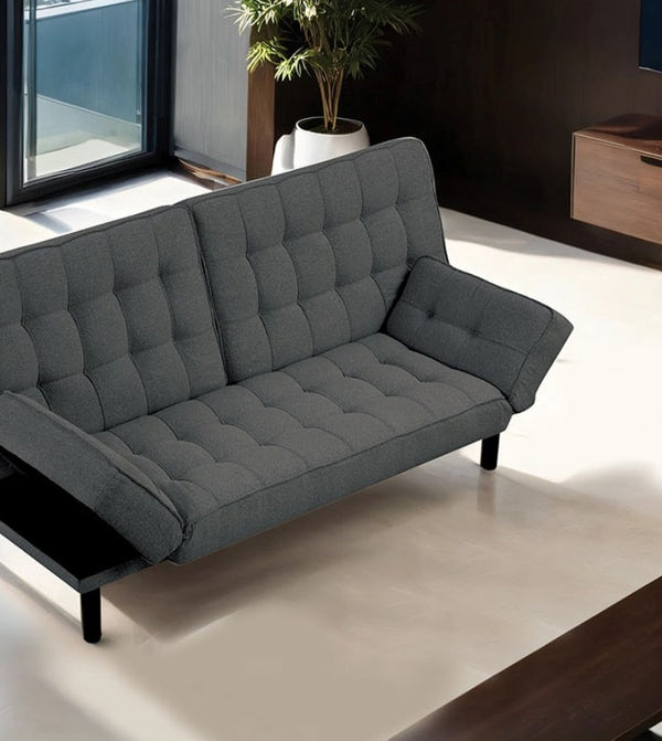 English Elm Dark Gray Futon Sofa With Biscuit Tufting – Stylish Convertible Couch With Adjustable Arm Rests! B2741P314790