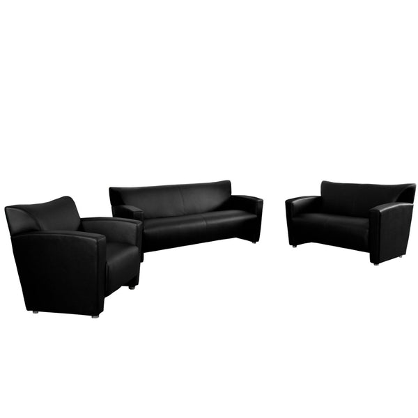 English Elm HERCULES Majesty Series Reception Set - Modern LeatherSoft Lounge Furniture for Office & Home Black 222-SET-BK-GG
