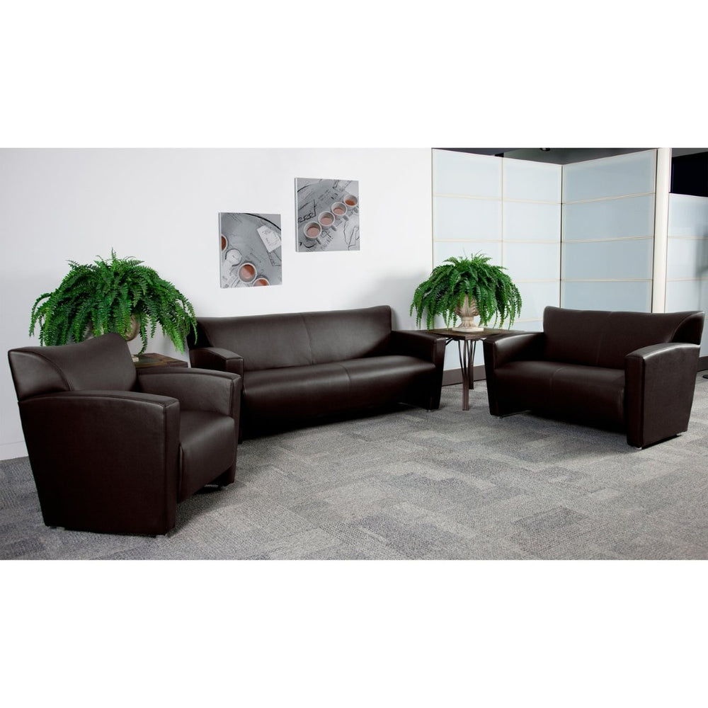 English Elm HERCULES Majesty Series Reception Set - Modern LeatherSoft Lounge Furniture for Office & Home Brown 222-SET-BN-GG