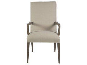 Lexington Artistica Home Madox Upholstered Arm Chair - Stylish Mahogany Design With Soft Linen Blend In Elegant Natural Greige Grigio Wood 2220-881-41-01