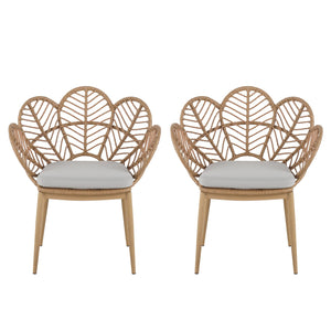 English Elm Christopher Knight Home® - Kirk Outdoor Wicker Peacock Papasan Chairs Set of 2 — Teak Legs, Light Brown PE Rattan, Beige Cushion, UV‑Resistant Comfort N775P271976B