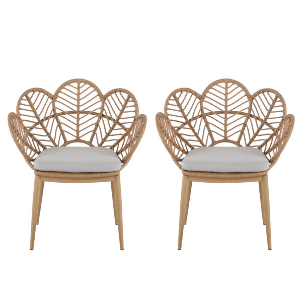 English Elm Christopher Knight Home® - Kirk Outdoor Wicker Peacock Papasan Chairs Set of 2 — Teak Legs, Light Brown PE Rattan, Beige Cushion, UV‑Resistant Comfort N775P271976B