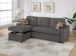 English Elm Ash Convertible Sectional Sofa with Pull-Out Bed, Reversible Storage Chaise, Cupholders, Tufted Elegance B011S01021