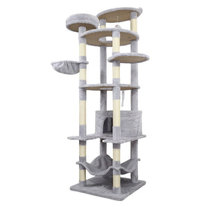 English Elm 71 Inch Floral Cat Tower with Condo Hammock Sisal Posts and Plush Perches for Large Breeds Light Gray W243P326647