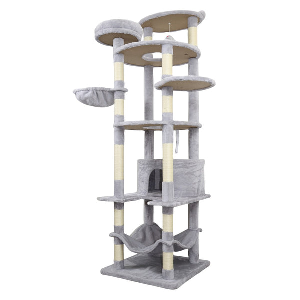 English Elm 71 Inch Floral Cat Tower with Condo Hammock Sisal Posts and Plush Perches for Large Breeds Light Gray W243P326647