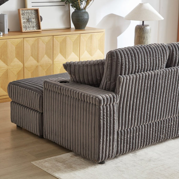 English Elm 84inch Corduroy Deep Seat Three Person Sofa with Storage Ottomans for Living Room Grey W834S00567