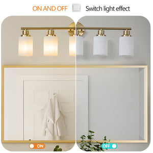 English Elm 31" Modern 5-Light Vanity Wall Sconce with Frosted Glass Shades for Bathroom Dressing Room Lighting Golden W1340P206702