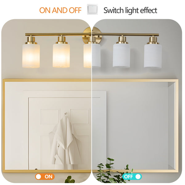 English Elm 31" Modern 5-Light Vanity Wall Sconce with Frosted Glass Shades for Bathroom Dressing Room Lighting Golden W1340P206702