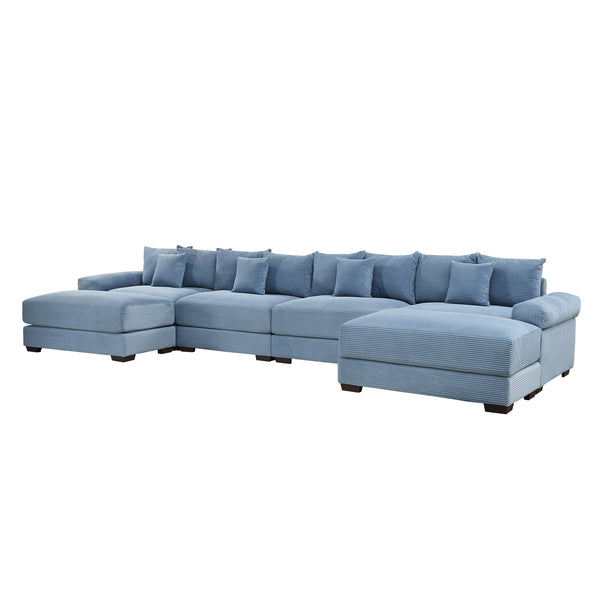 English Elm 170"Oversized 170" Oversized Cloud Modular U-Shape Sectional Couch - Plush Corduroy, Ottoman & 8 Pillows Included W714S01355