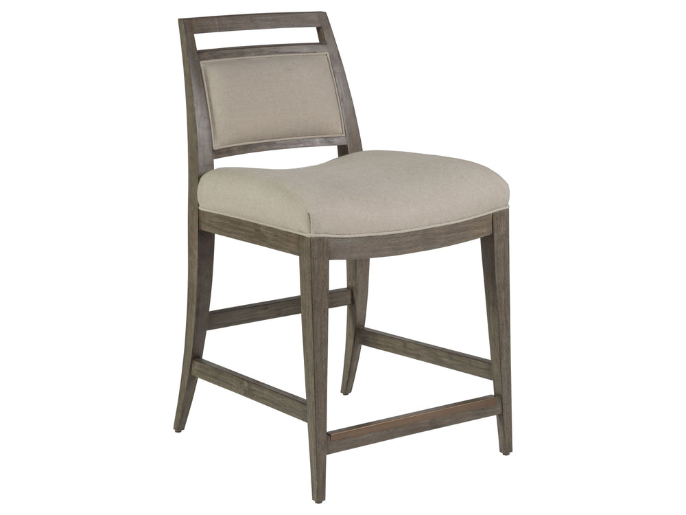 Lexington Artistica Home Nico Upholstered Counter Stool - Stylish Mid-century Design In Mahogany With Cozy Linen Blend Fabric Grigio Wood 2222-895-41-01